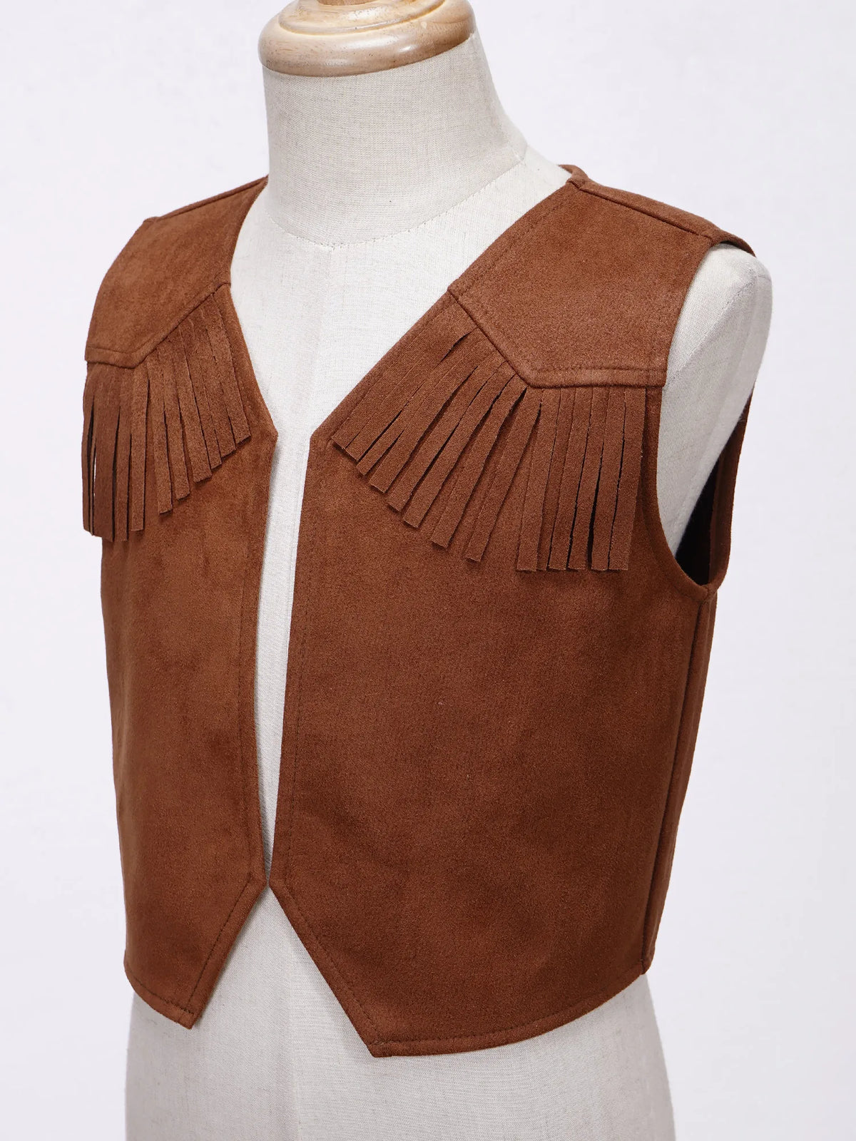 Kids Brown Suede Leather Fringed Vest  Western Cowboy Cowgirl Costumes