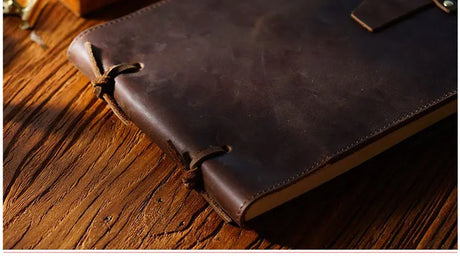Stitched Genuine Leather Notebook 6 Colours Handmade Journal with Lock Blank Kraft Paper 200 Pages Sketchbook
