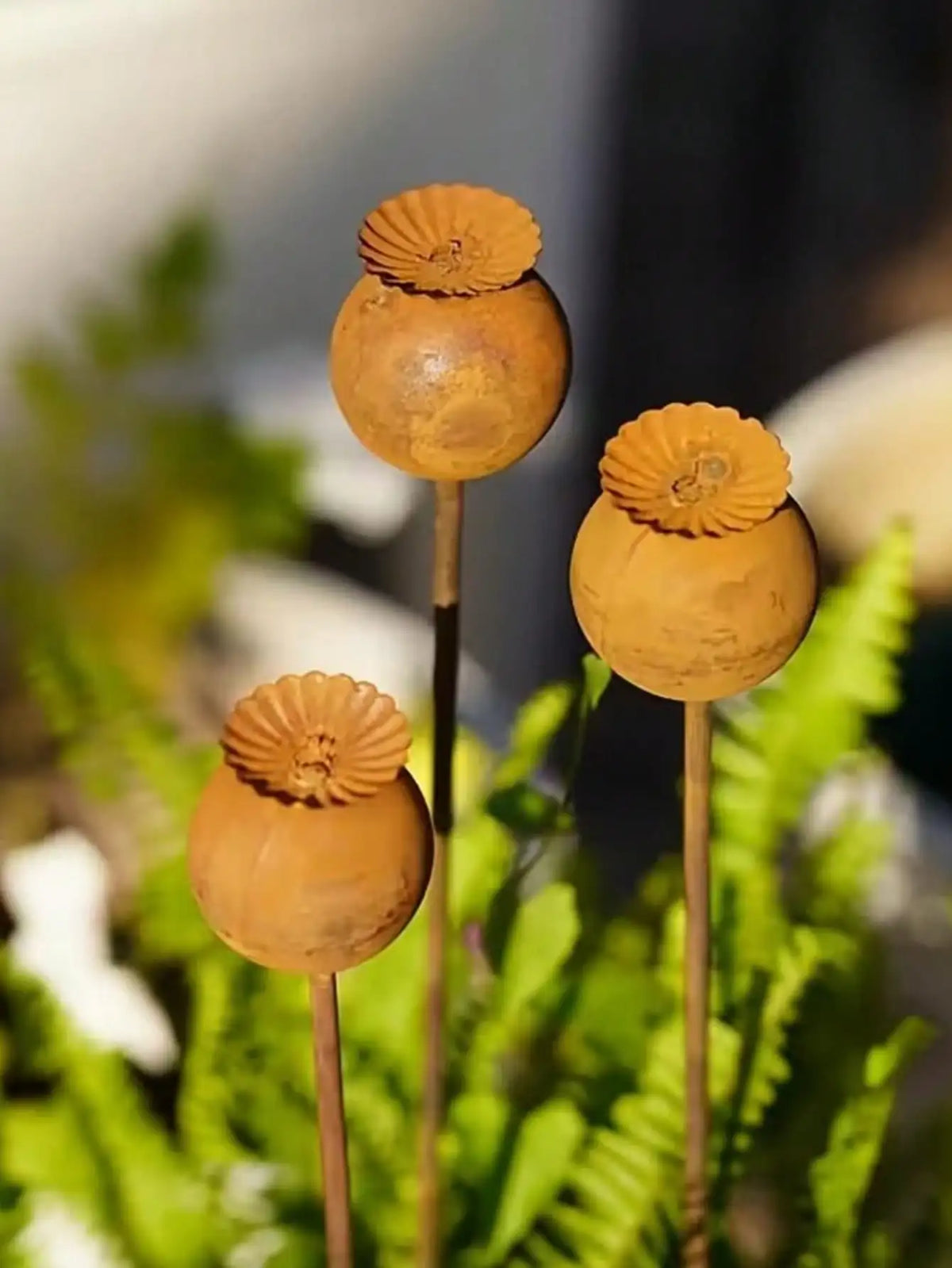 1/3pcs Rusted Poppy Garden Decor Stakes