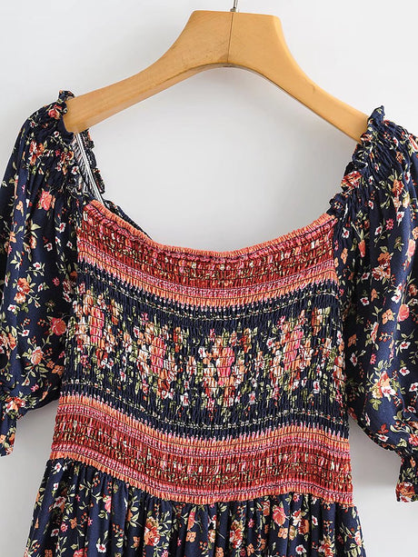 Anahita Bohemian Floral Shirred Dress