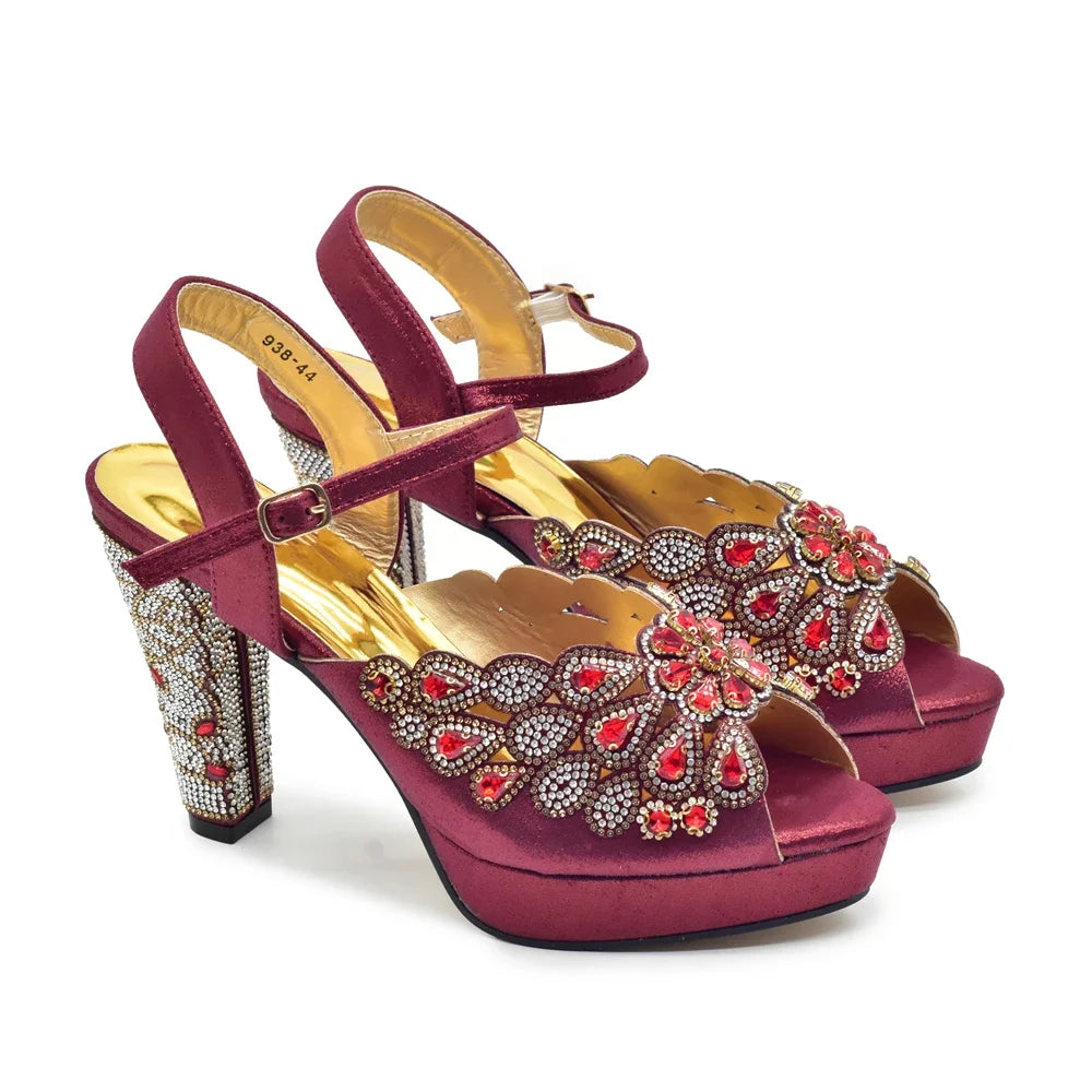 Peacock Party Shoes Wedding Peep Toe Pumps with Rhinestone