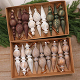 9PCS/SET Christmas Hanging Ornaments Gold‑brushed Plastic With Satin Ribbon