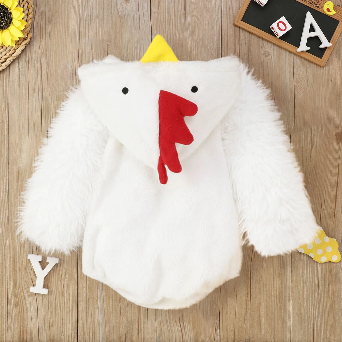 Easter Chicken Baby Chick Costume Fleece Hooded Romper for Toddlers