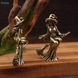 Brass Witch on Broom Figurine Tea Pet