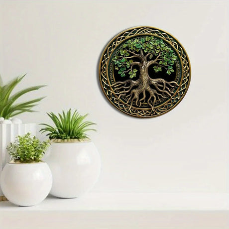 Tree of Life Mandala 2D Printed Circular Metal Decorative Sign