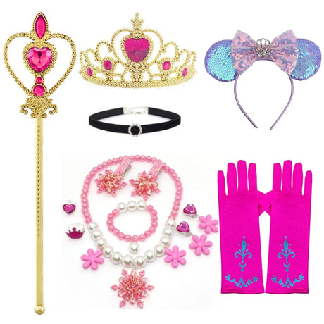 Mermaid Accessories Gloves Wand Crown Jewellery Set Wig Necklace Braid Cosplay Halloween Birthday Party