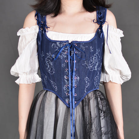 Blue Rose French Renaissance Corset Tops Lace-up Overbust Corset