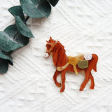 Gee Gee Brown Horse Acrylic Brooch