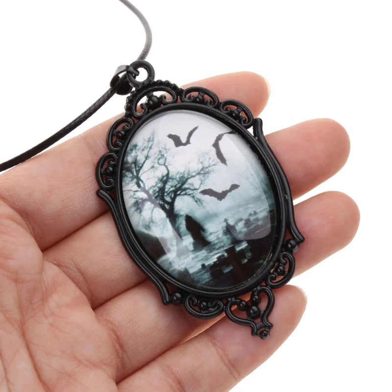 Familiar Black Cat Cameo Necklace Halloween Jewellery
