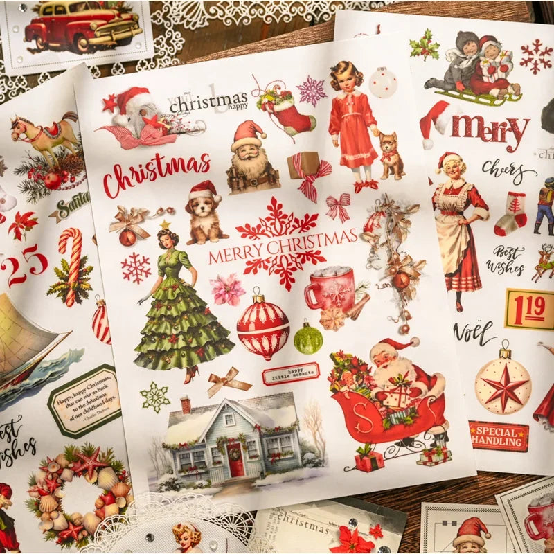 3 Sheet Large Christmas RUB ON Transfer Stickers Junk Journal DIY Scrapbooking Craft Stickers