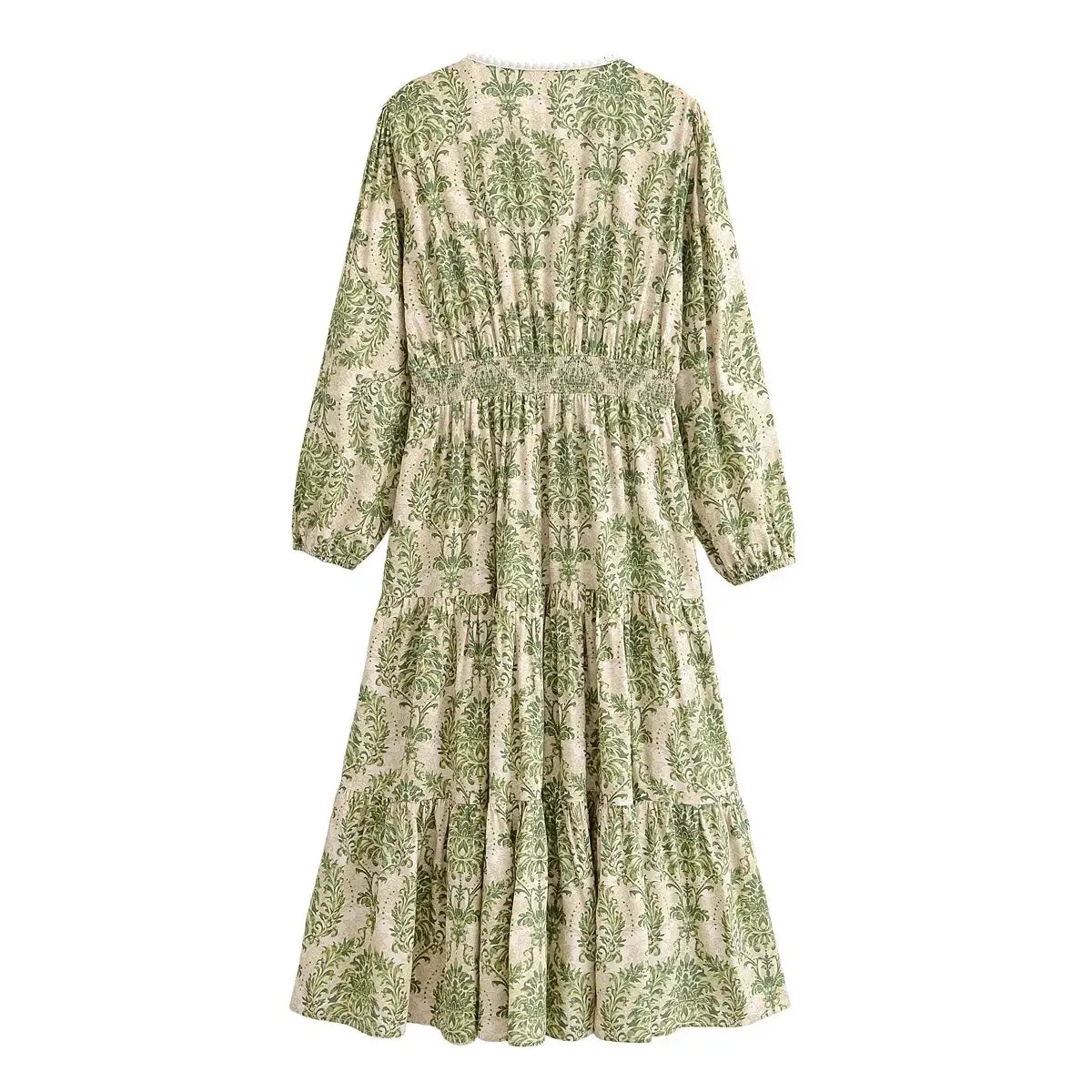 Teresa's Green Floral Long Sleeve Midi Dress