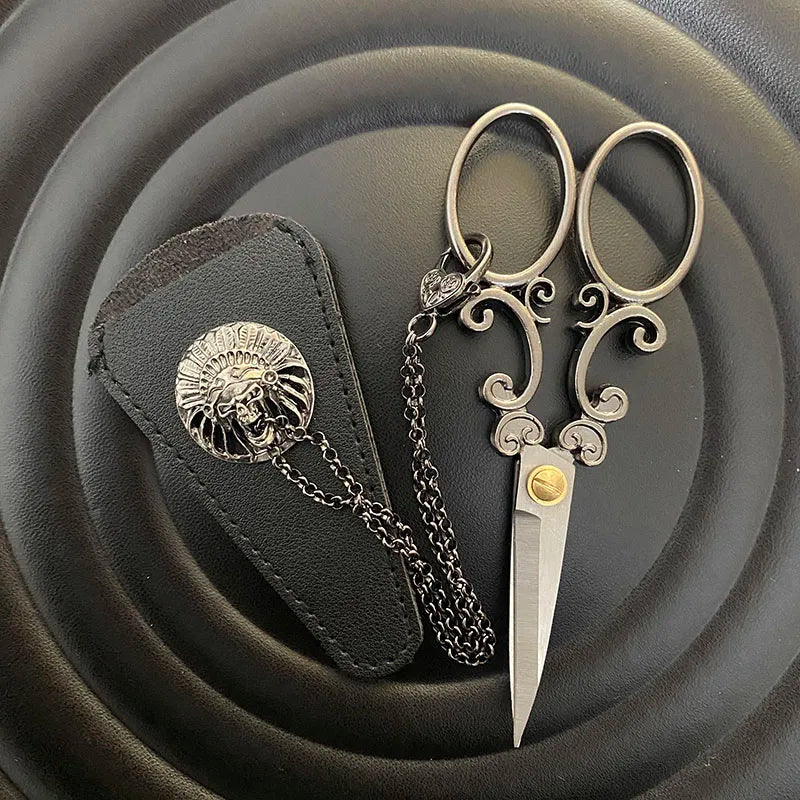 5.1inch Stainless Steel Embroidery Scissors with Chain Leather Cover