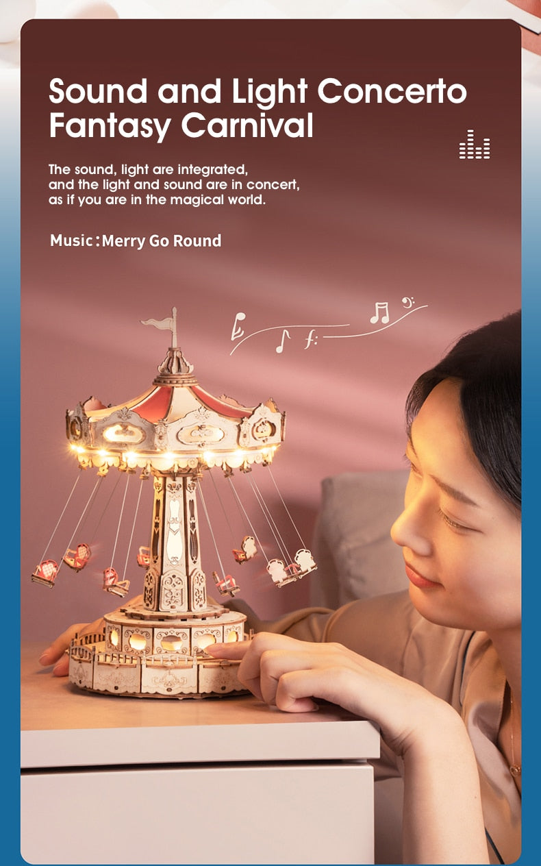 Swing Ride Music Box Amusement Park Series DIY 3D Wooden Model Kit Puzzle