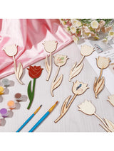 15/30pcs 3 Styles Wooden Tulip Flower Cutouts Wooden Craft Project
