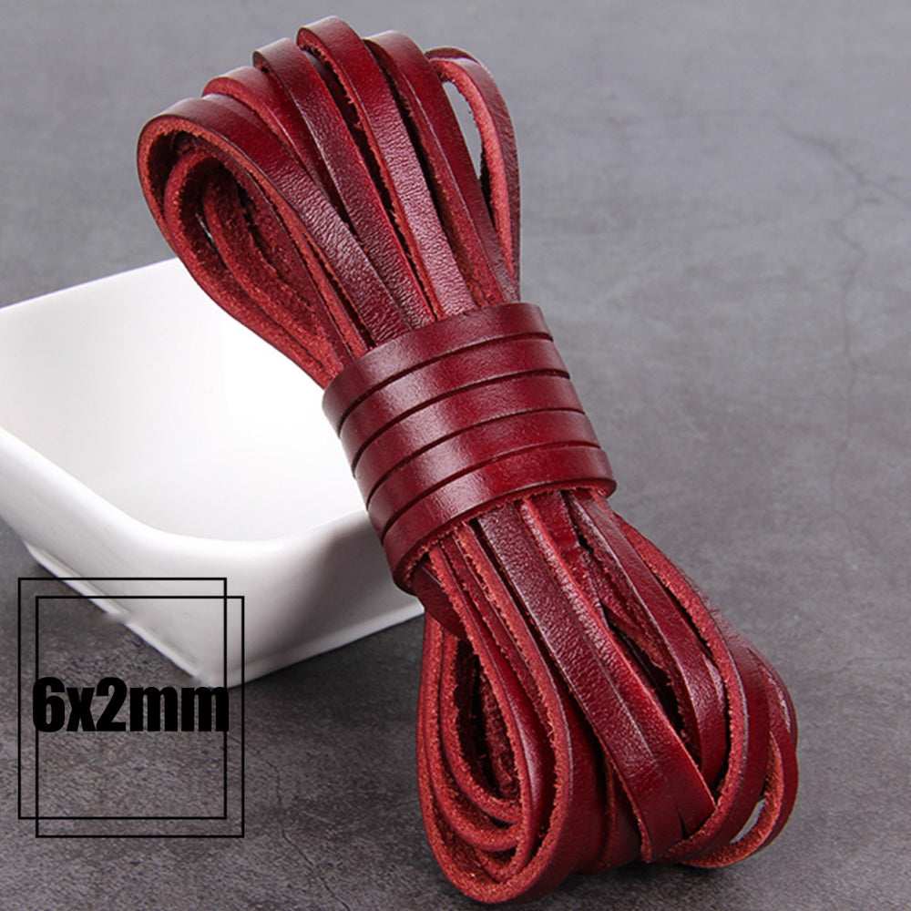 1/2/3/4/5/6/8mm 2 meter Red Coffee Genuine Leather Cord Flat/Round Rope DIY Jewellery Making