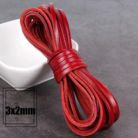 1/2/3/4/5/6/8mm 2 meter Red Coffee Genuine Leather Cord Flat/Round Rope DIY Jewellery Making