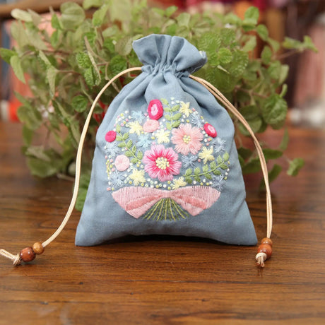 DIY Storage Drawstring Bag Embroidery Kit with Hoop DIY Craft Kits