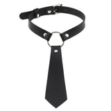 Imitation Leather Black Neck Tie Punk O-Ring Studded Choker Necklace