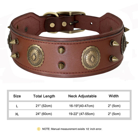 Genuine Leather Dog Collar 2inch Wide Rivets and Spikes Medieval Cosplay