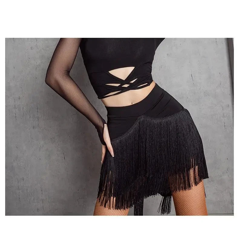 Fringe Latin Dance Skirt Top Samba Tango Salsa Latin Practice/Competition Tassel Stage Costume