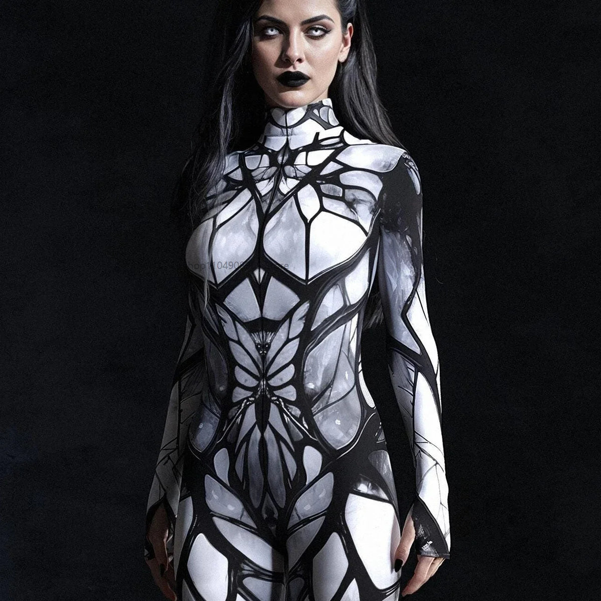 Gothic Stained Glass Full Moon Bodycon Jumpsuit Halloween Party Wear Rave Cosplay Costume Festival  Fit