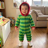 Hungry Caterpillar Baby Boys Girls Fall Winter Romper Long Sleeve Plush Costume Fleece Long Sleeve Hooded Jumpsuit