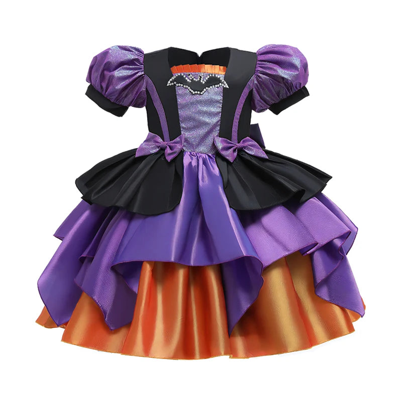 Halloween Bat Cosplay Purple Orange Witch Dress for Girls Children's Costumes