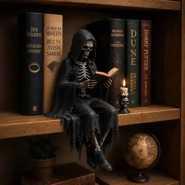 Gothic Dark Fantasy Book Shelf Figures Resin Figurines Grim Reaper Fantasy Library Decor