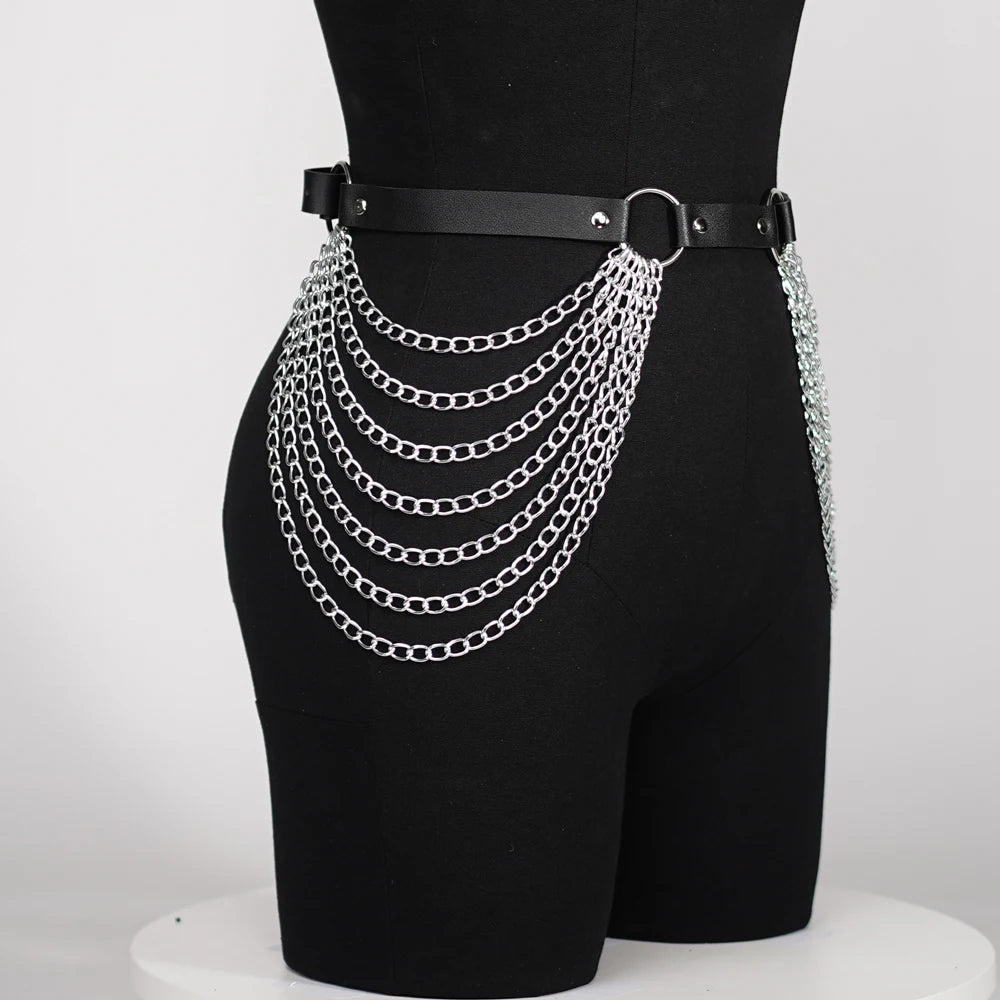 Rib Cage Harness Chest Body Harness Gothic Punk Faux Leather & Chains