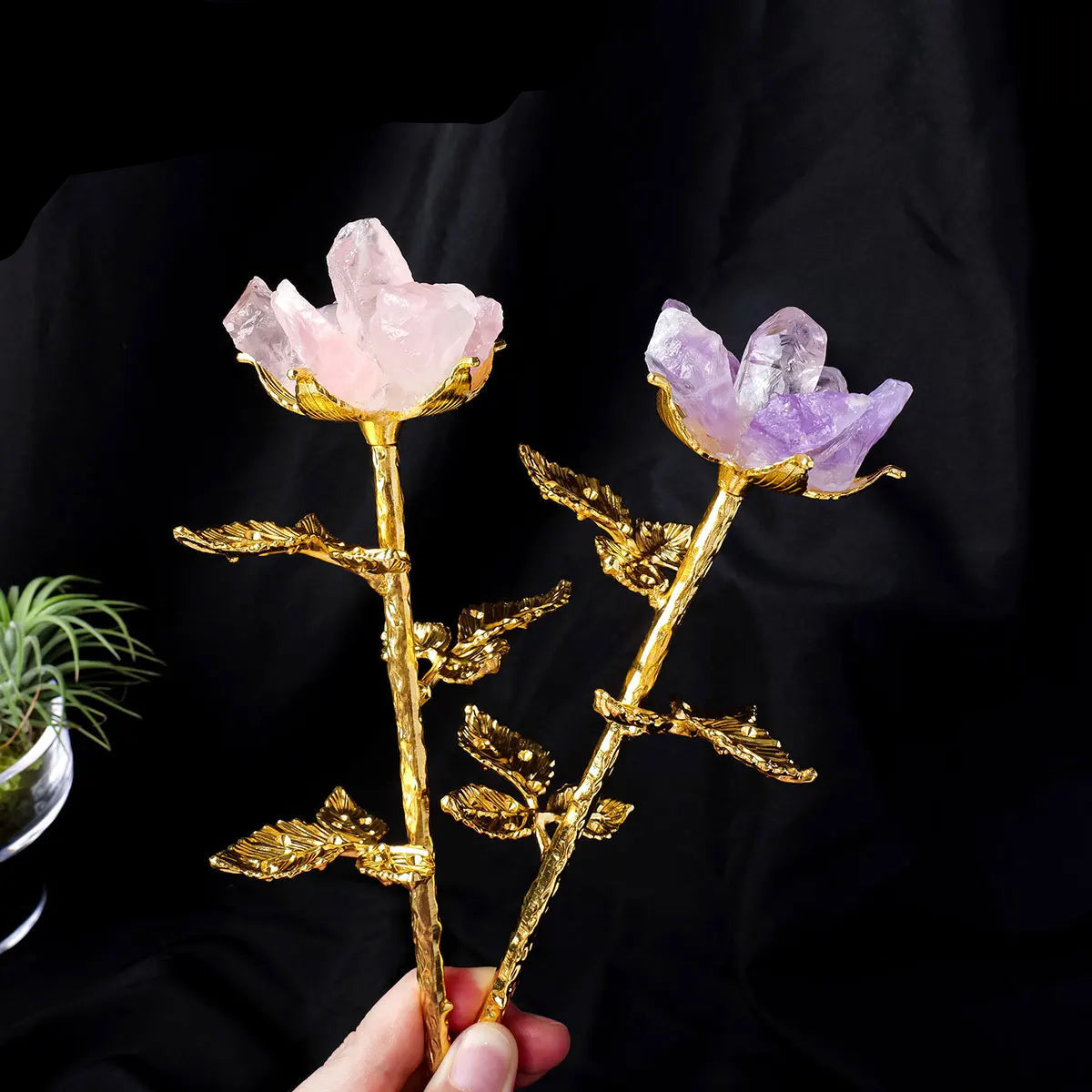 1PC Handmade Natural Crystal Rose Quartz Amethyst Flower Healing Stone Ornament - Valentine's Day Gift