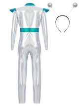 Girls Boys Alien Costume Shiny Metallic Full Body Suit Space Astronaut Robot Halloween Dress Up