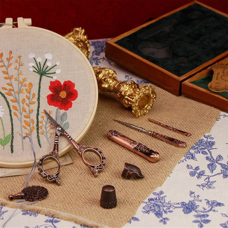 Royal Blue Vintage Sewing Kit Embroidery Scissors Needlework Set