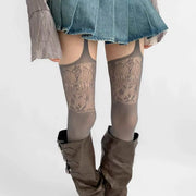 Floral Fishnet Garter Belt Stockings