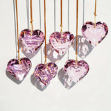 Set of Six Pink Heart-Shaped Crystal Hanging Ornaments