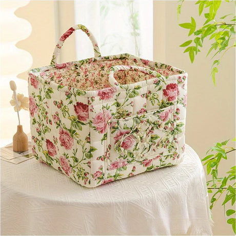 Floral Quilted Fabric Storage Bins with Handles Multi-Compartment Organiser William Morris