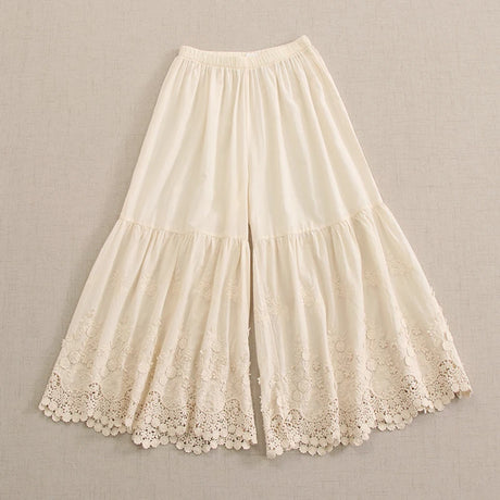 Mori Girl Embroidered Cotton Wide Leg Layering Pants