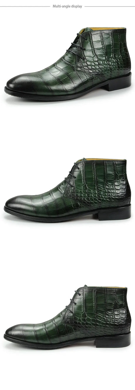 'Gator Men's Ankle Boots Genuine Leather Handmade Dress Shoes
