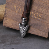 Valknut Viking Spear Stainless Steel Pendant Necklace with Wooden Box