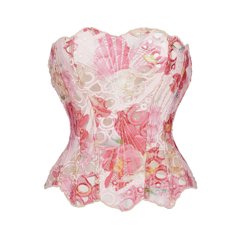 Vintage Mermaid Corset Top Double Lace Layered Boned Bustiers
