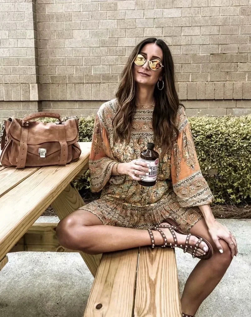 Sayra's Boho Sunshine Yellow Floral Print Long Sleeve Blouse Shirt