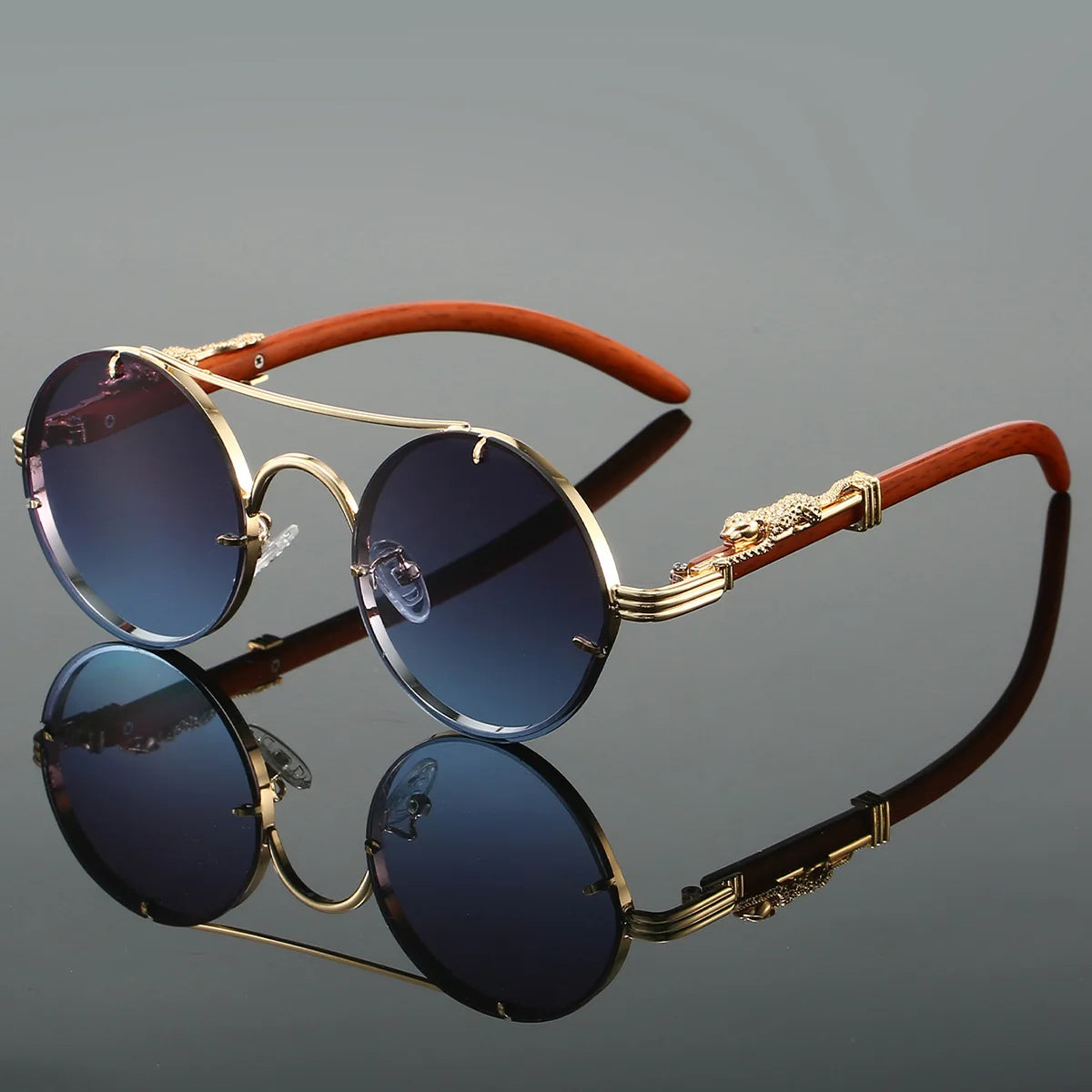 Round Retro Cape Sunglasses Double Bridge