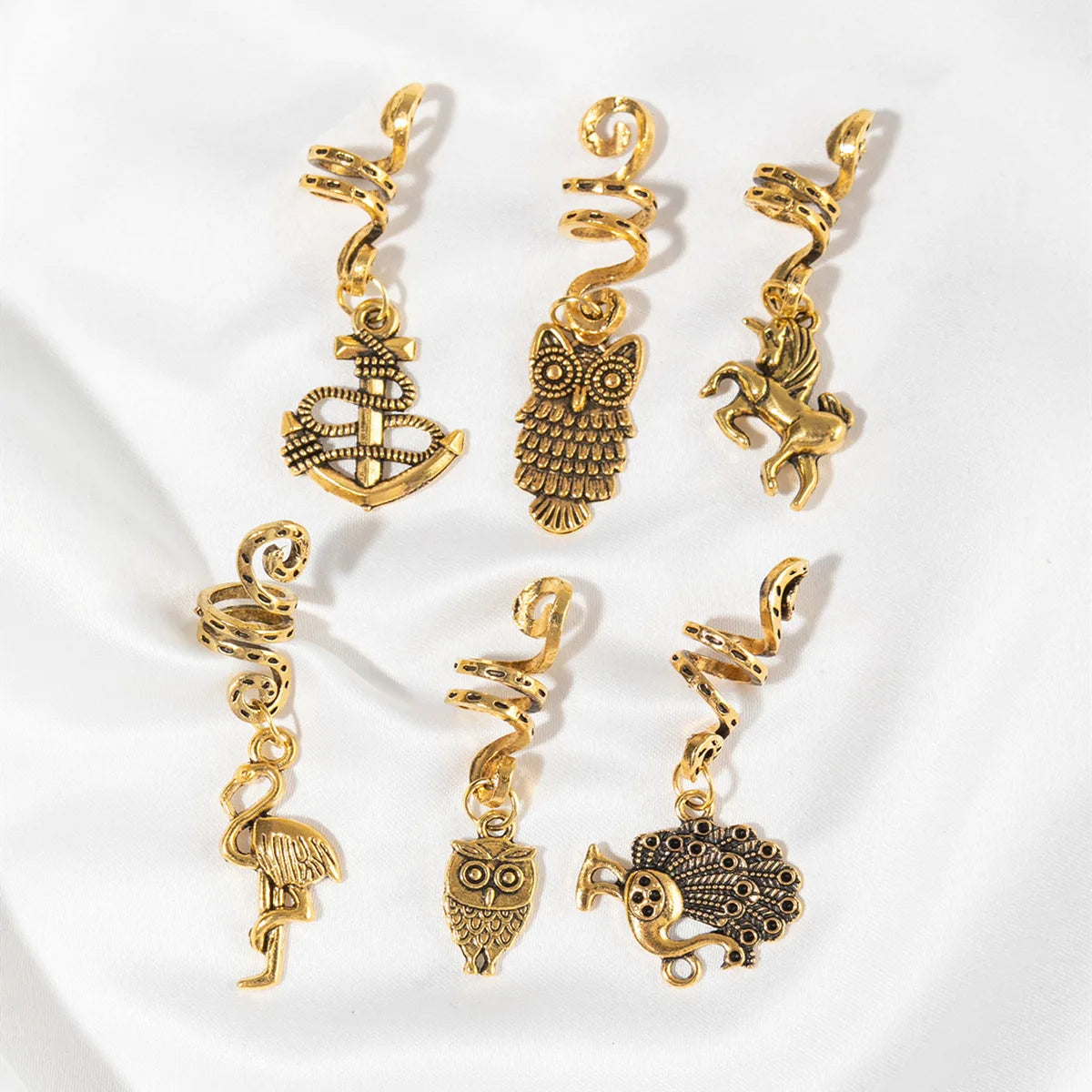 6pcs/set Gold Hair Braid Rings Dreadlock Beads Cuff Clips
