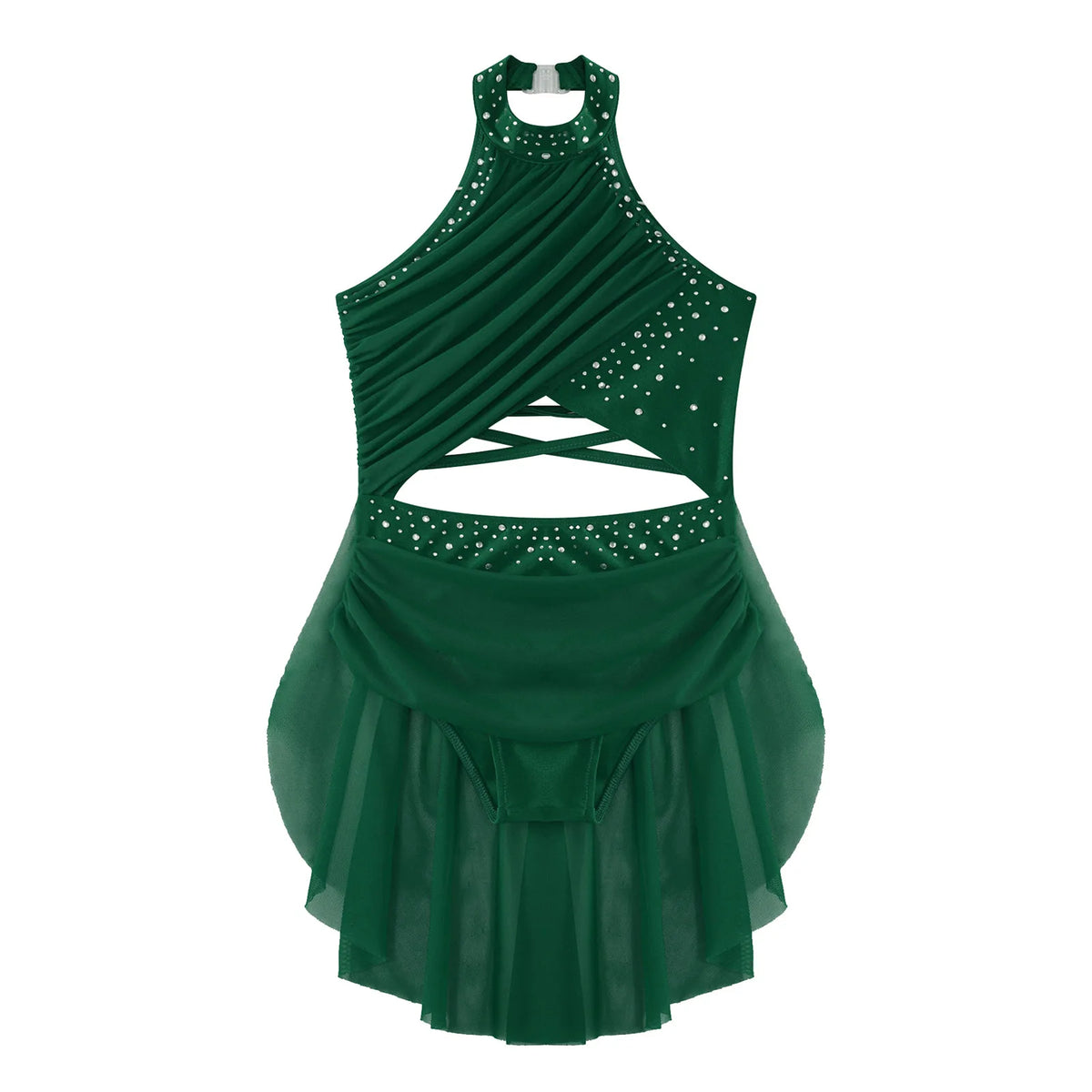 Girls Dance Performance Rhinestone Fringed Dress Figure Ice Skating Dancewear