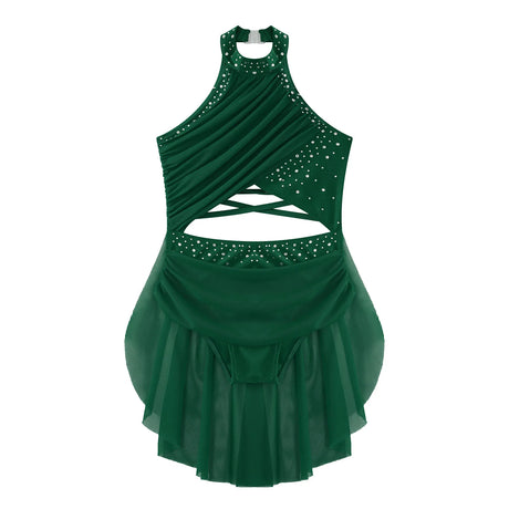 Girls Dance Performance Rhinestone Fringed Dress Figure Ice Skating Dancewear