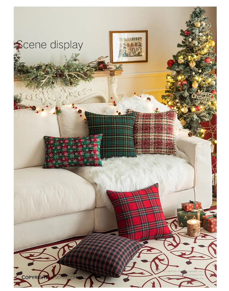 Christmas Plaid Cushion Pillow Covers Plush Pillows for Couch Sofa Living Room Decoration Nordic Home Decor