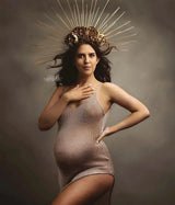 Golden Goddess Pregnancy Dress Knitted Maternity Photoshoot Outfit