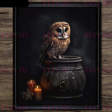 Black Raven And Magical Owl Gothic Wall Art Canvas Poster Prints Home Decor