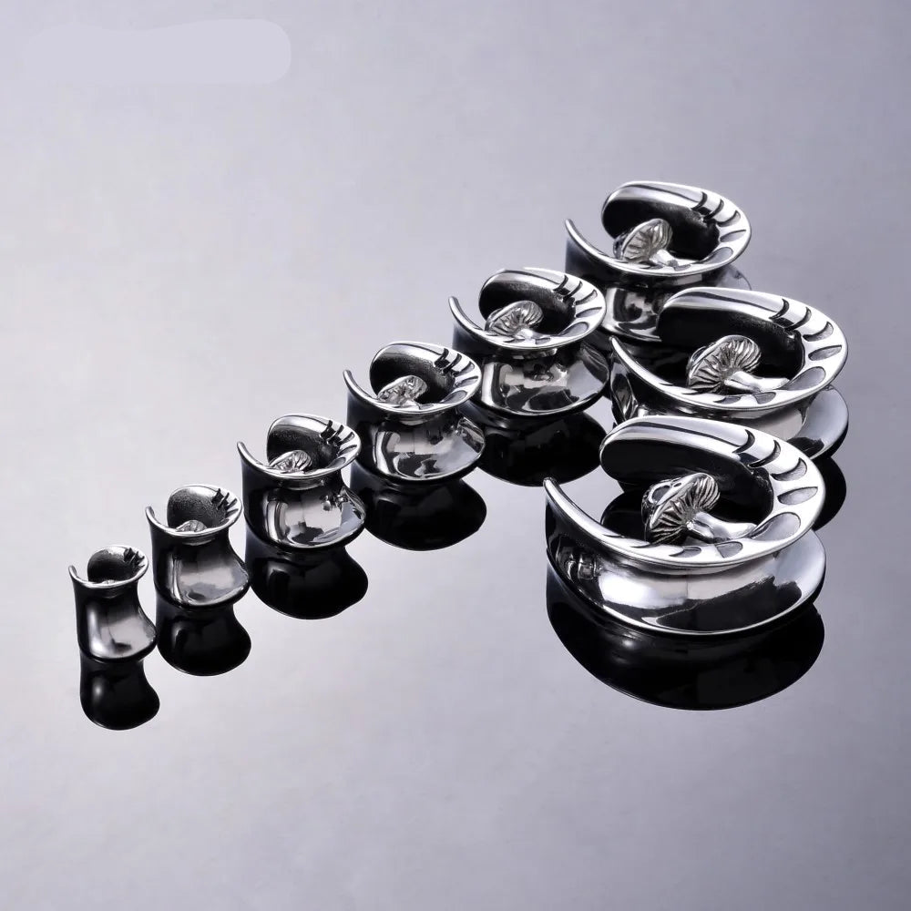 Stainless Steel Mushroom Saddle Ear Gauges Tunnels Expanders Plugs Earring Piercing Jewellery Double Flared 2PCS