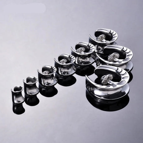 Stainless Steel Mushroom Saddle Ear Gauges Tunnels Expanders Plugs Earring Piercing Jewellery Double Flared 2PCS