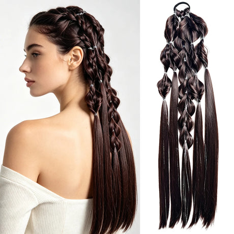 Synthetic 24-inch Bubble Lantern Braided Ponytail Hair Extension with Silver Glitter Wire